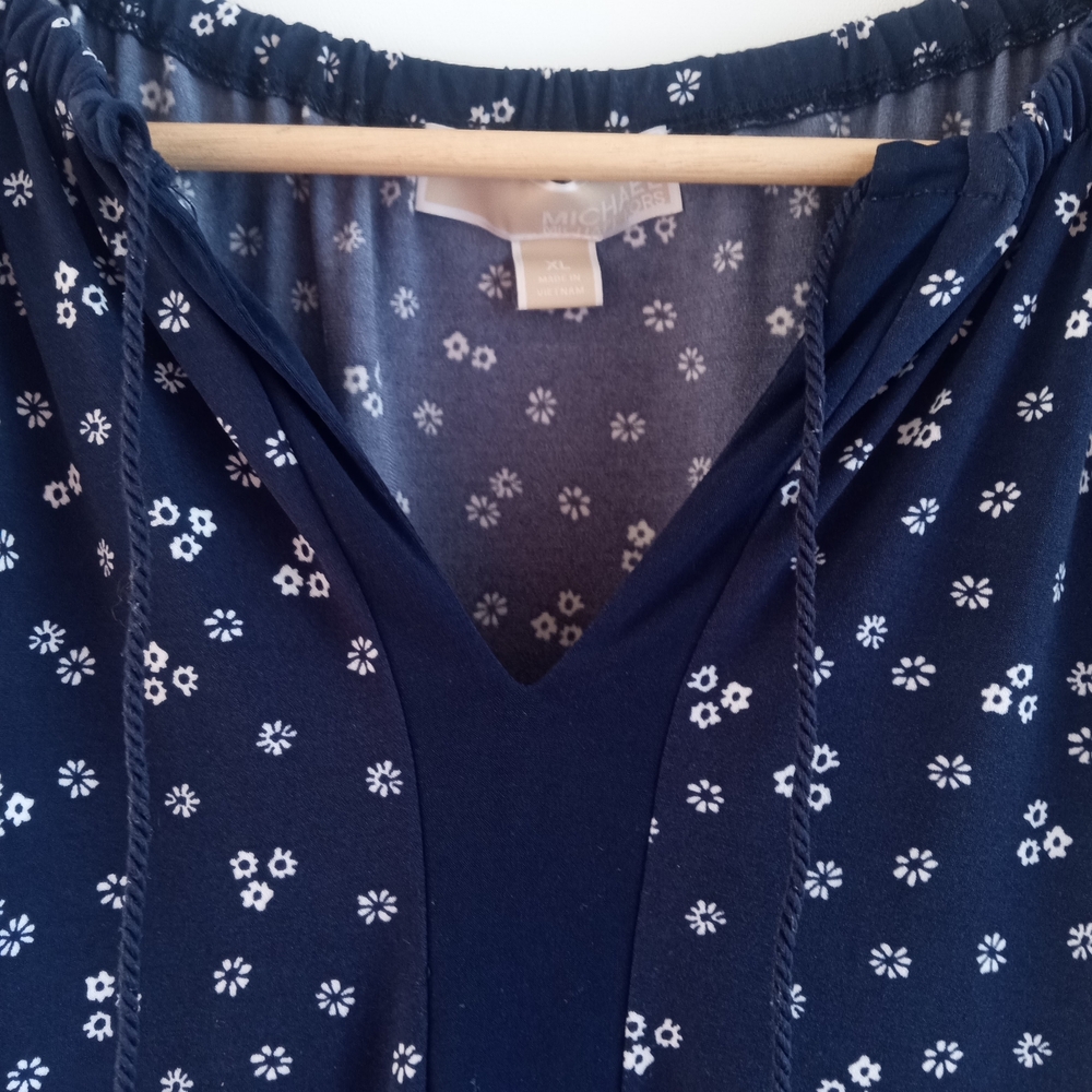Michael Kors Navy Blue Floral Lace Trim V-Neck Midi Shift Dress XL - Picture 3 of 8